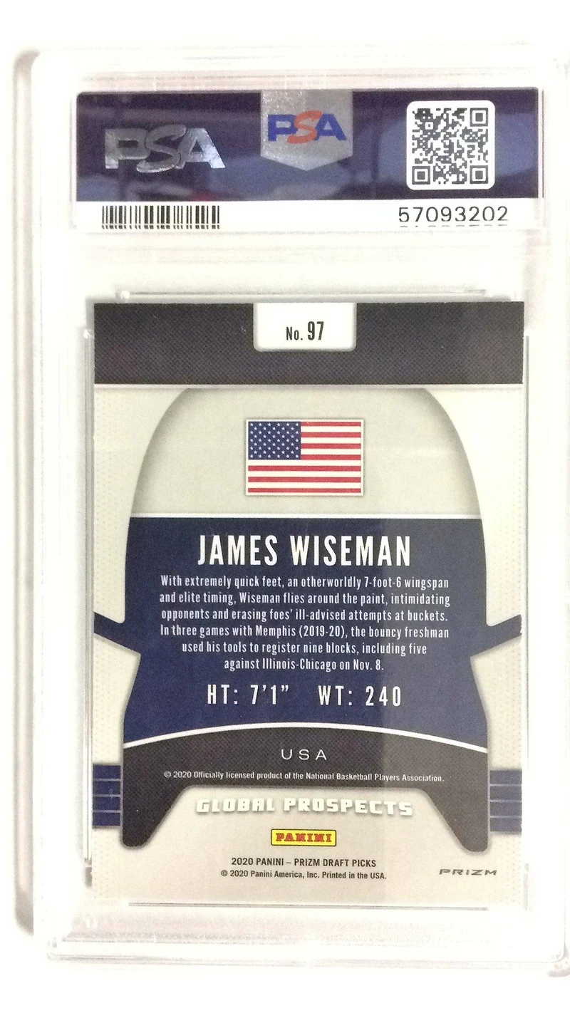 2020 Panini Prizm Draft Picks 97 James Wiseman Green Prizm PSA 9