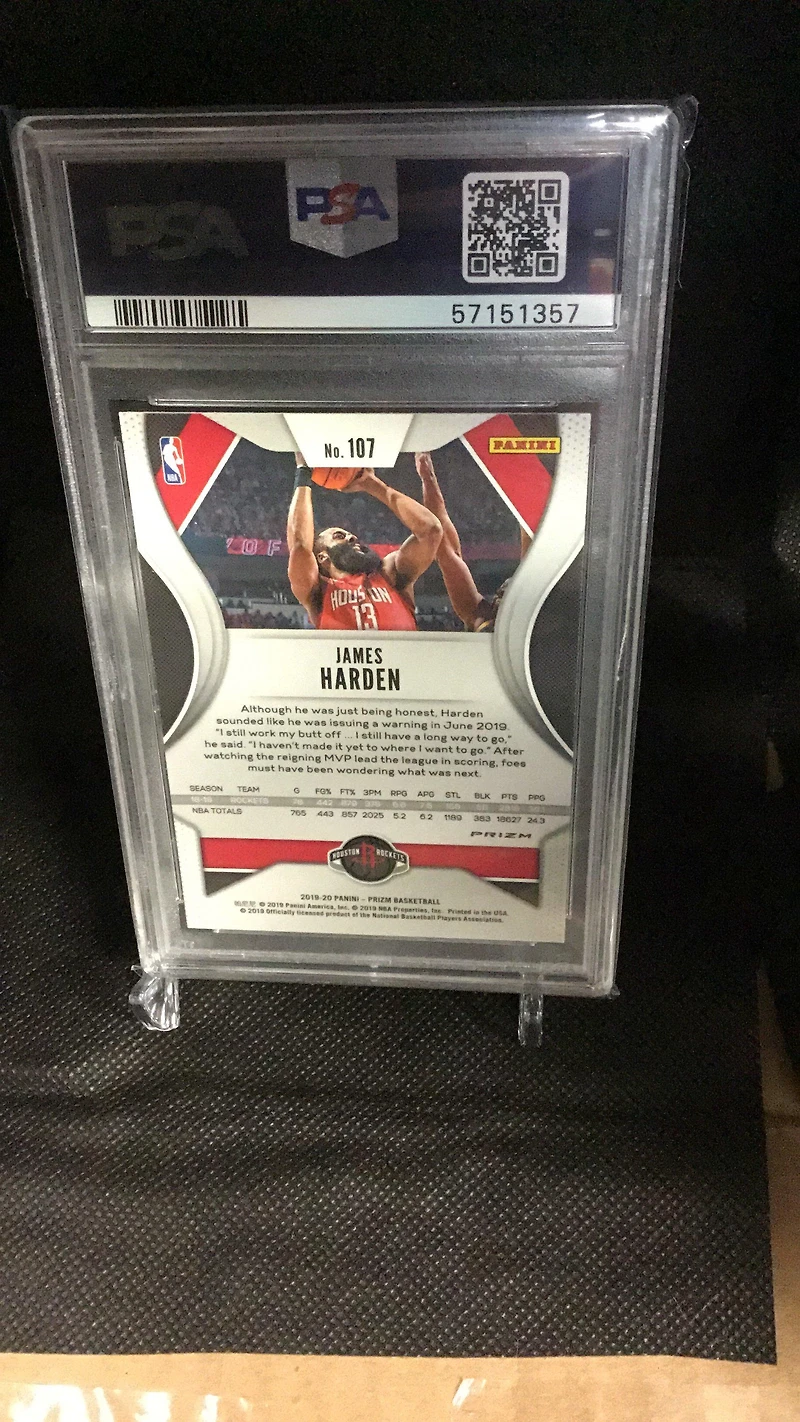 2019 Panini Prizm 107 James Harden Fast Break Prizm PSA 8