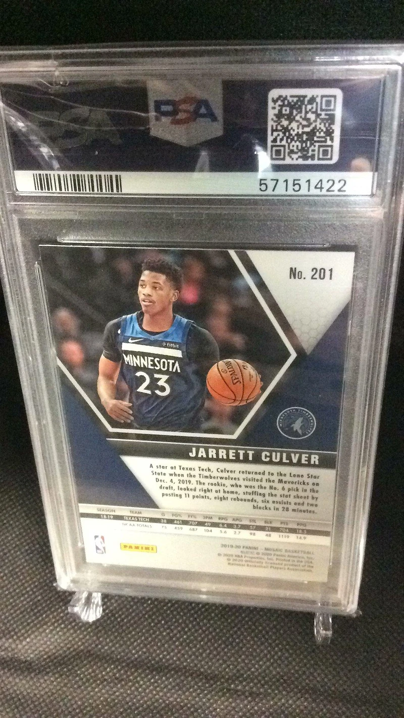 2019 Panini Mosaic 201 Jarrett Culver Navy Blue Jersey PSA 9