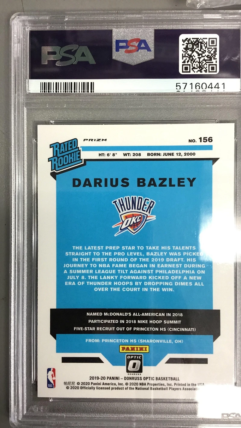2019 Panini Donruss Optic 156 Darius Bazley Hyper Pink PSA 9