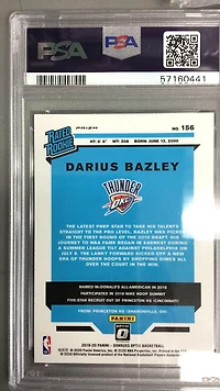 2019 Panini Donruss Optic 156 Darius Bazley Hyper Pink PSA 9