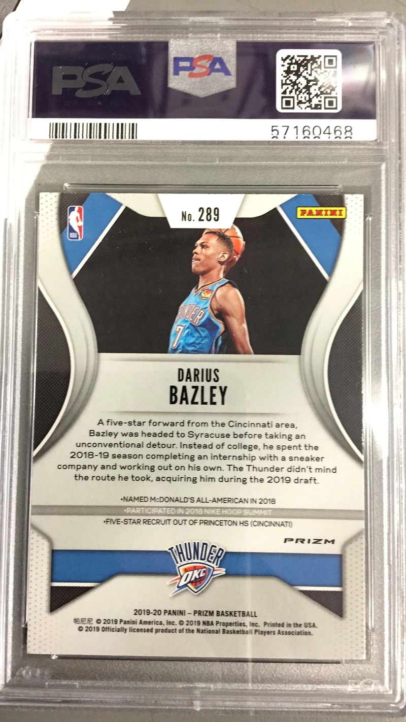 2019 Panini Prizm 289 Darius Bazley Red/white/blue Prizm PSA 9