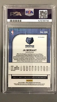 2019 Panini Hoops Premium Stock 259 Ja Morant Green Prizm PSA