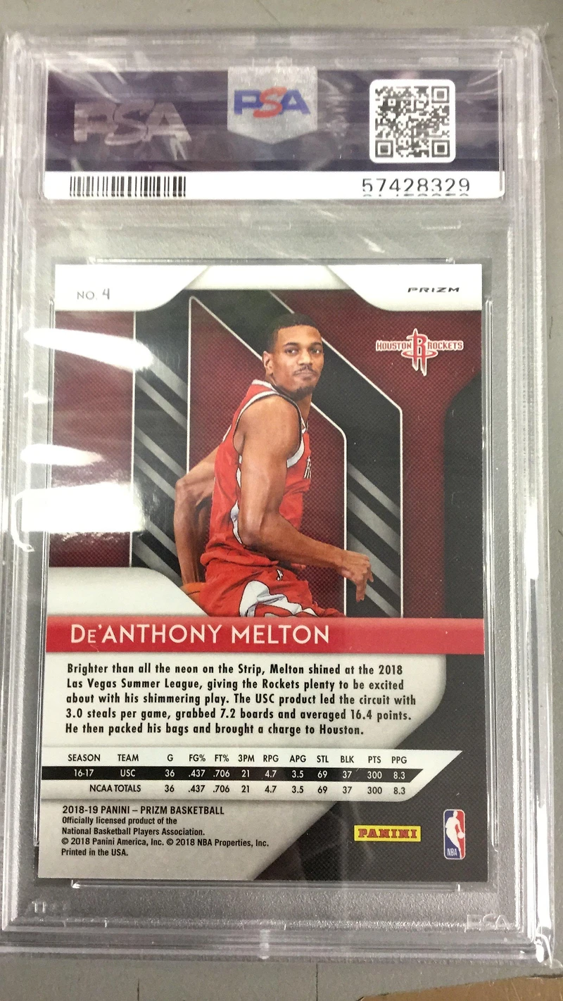 2018 Panini Prizm 4 De'anthony Melton Silver Prizm PSA 9