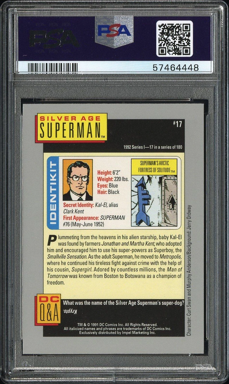 1992 Dc Cosmic Cards 17 Silver Age Superman PSA 9