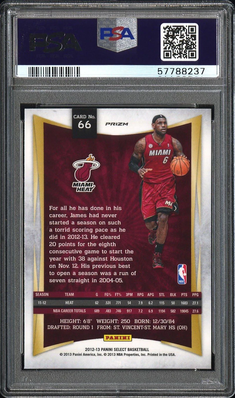 2012 Panini Select 66 Lebron James Prizm PSA 10