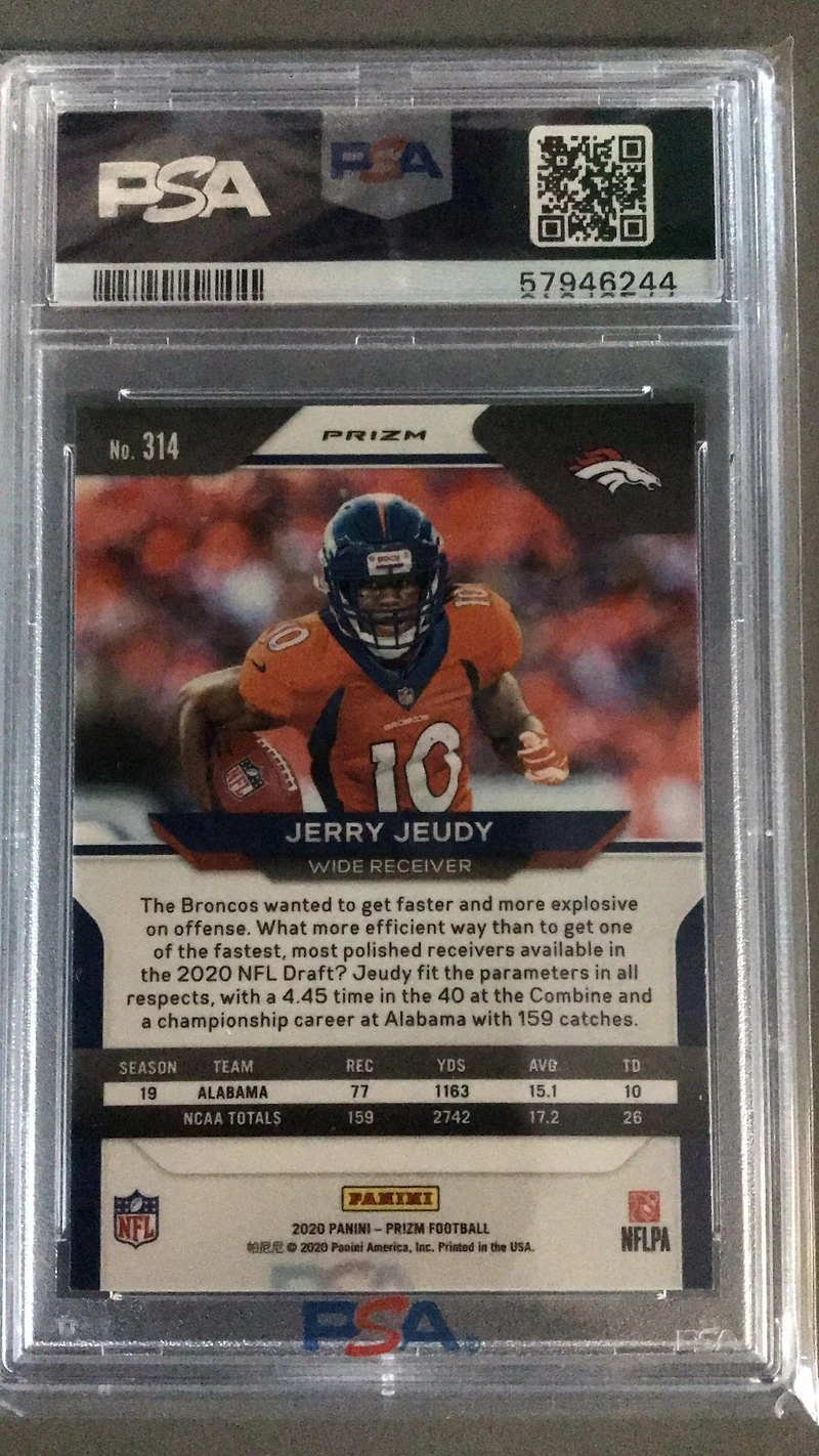 2020 Panini Prizm 314 Jerry Jeudy Neon Green Pulsar PSA 10