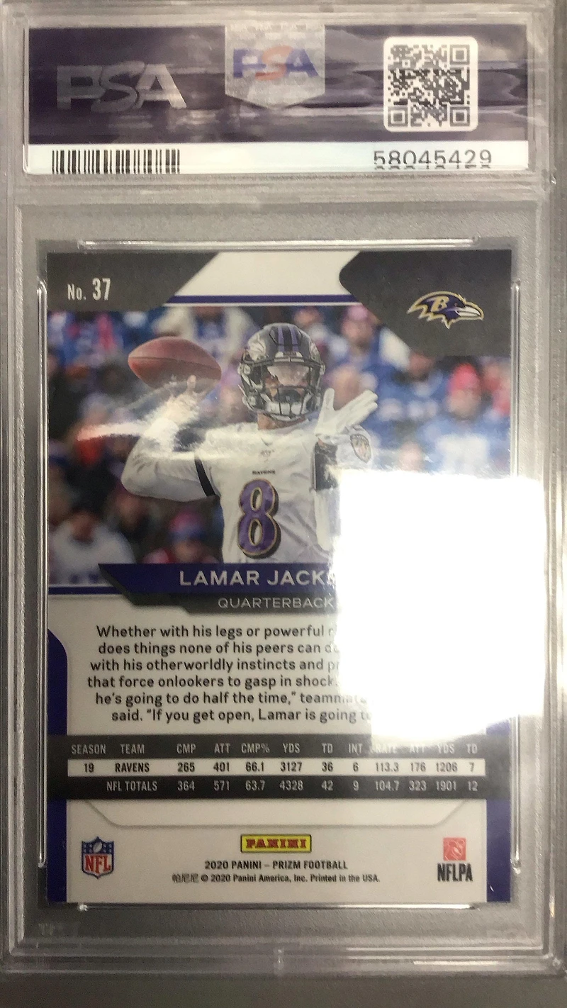 2020 Panini Prizm 37 Lamar Jackson PSA 10
