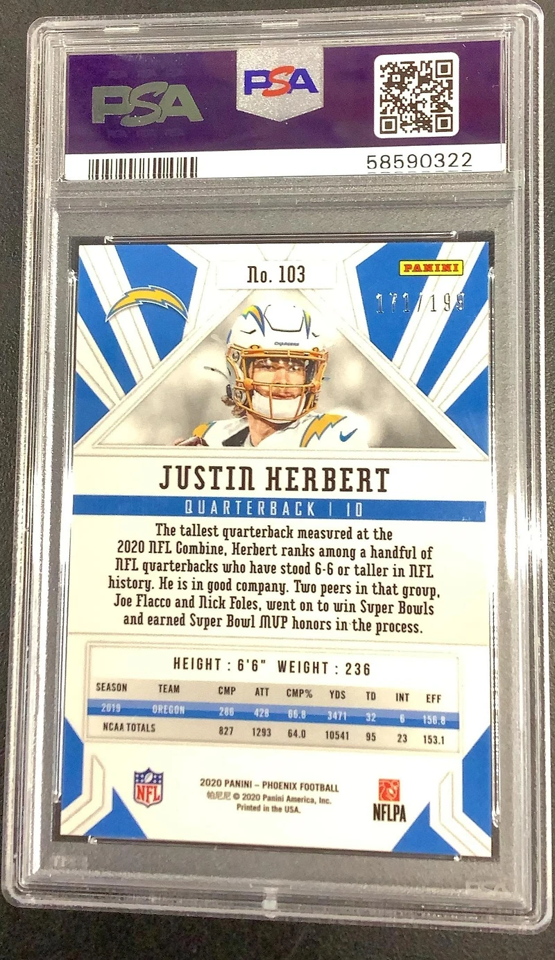 2020 Panini Phoenix 103 Justin Herbert PSA