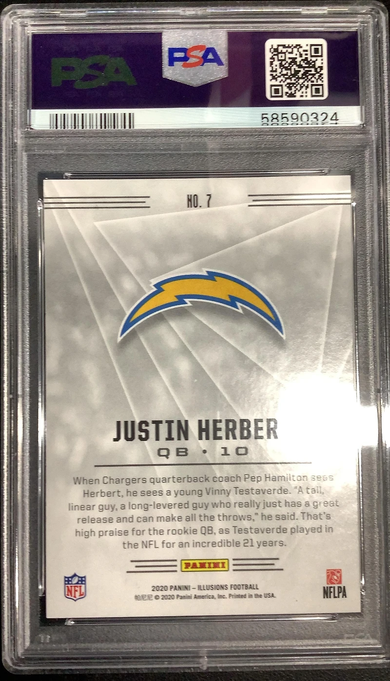 2020 Panini Illusions 7 Justin Herbert Trophy Collection Sapphire PSA 10