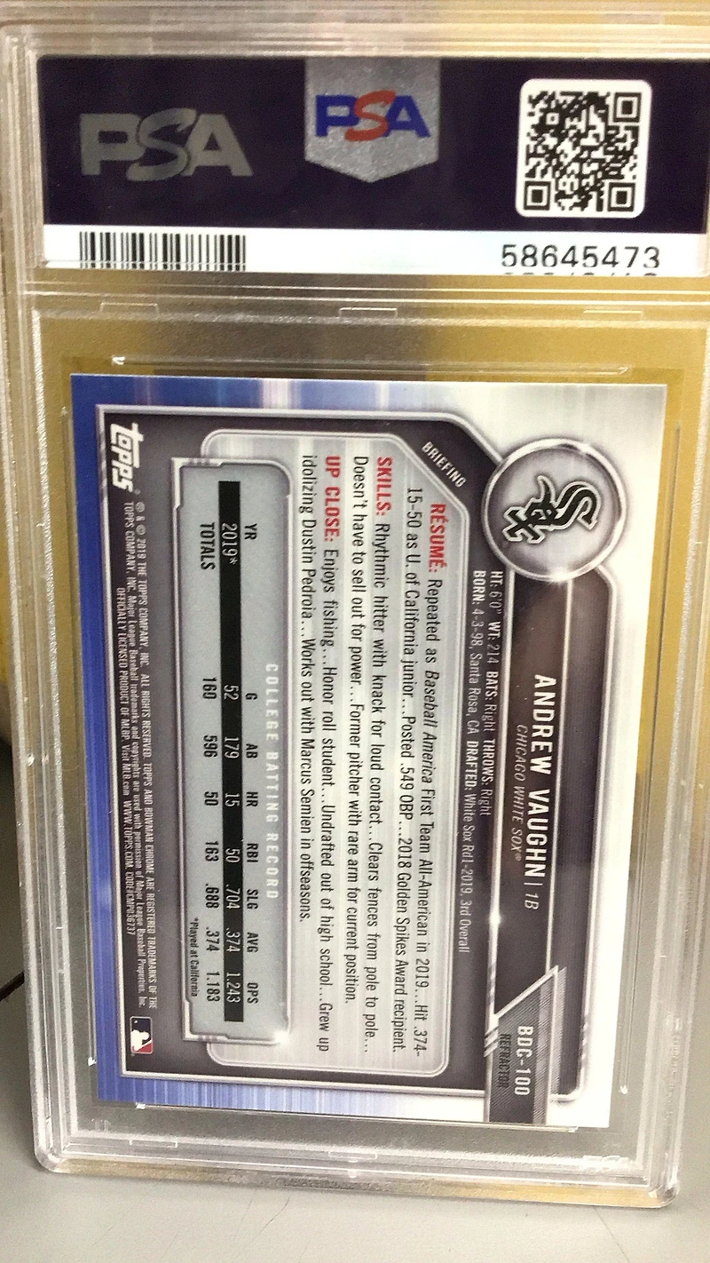 2019 Bowman Draft Bdc100 Andrew Vaughn Chrome-no Ball-refractor PSA 10