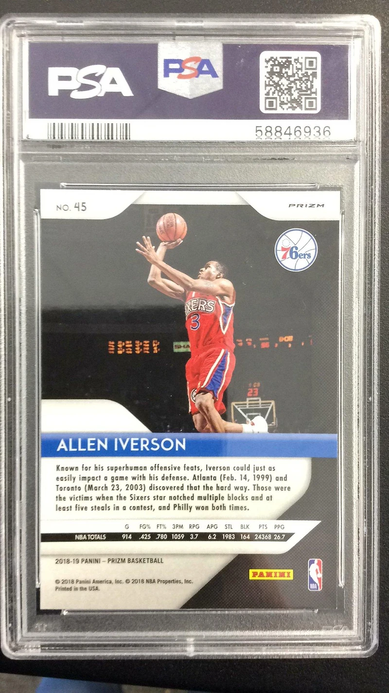 2018 Panini Prizm 45 Allen Iverson Silver Prizm PSA 10