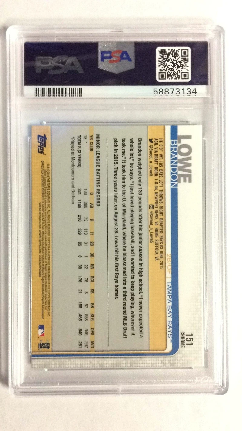 2019 Topps Chrome 151 Brandon Lowe PSA