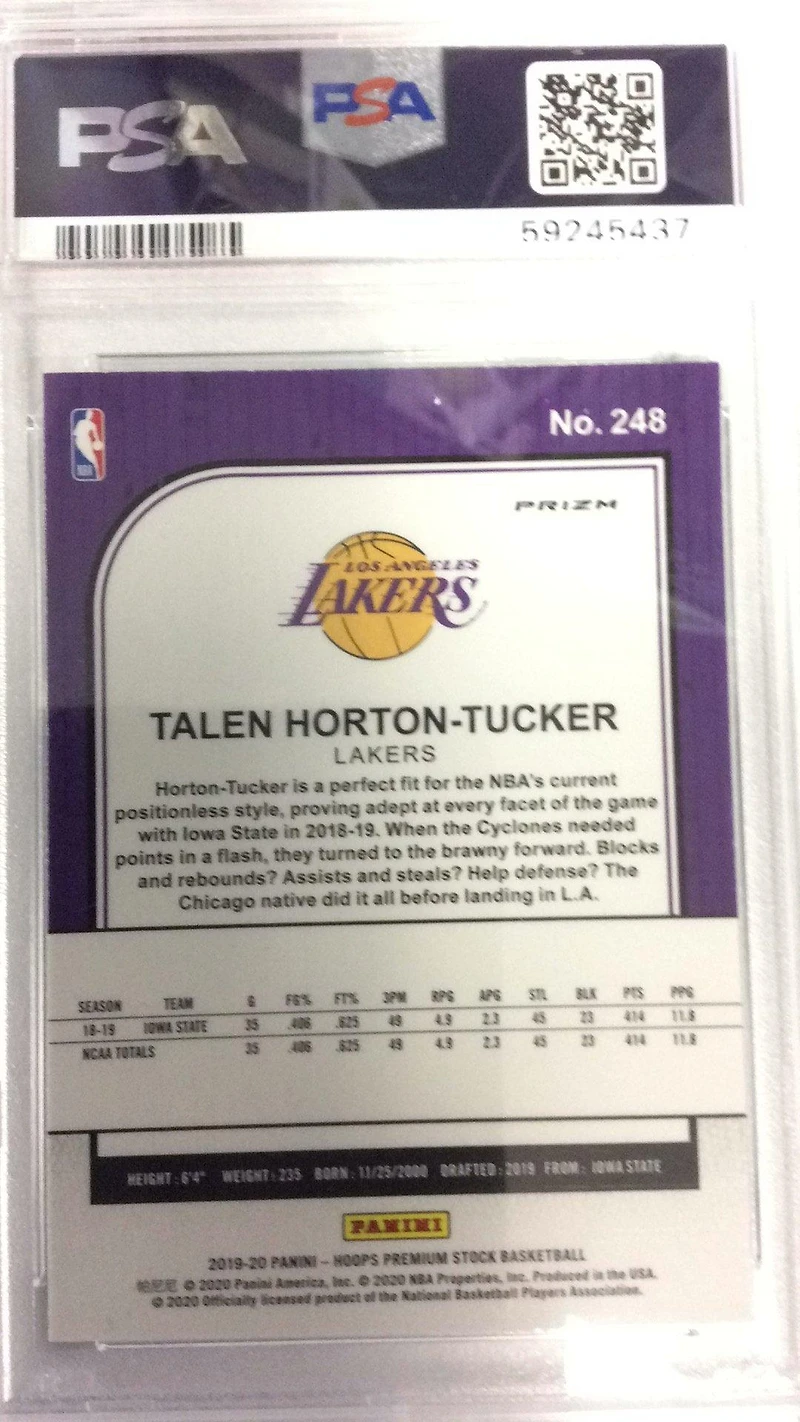2019 Panini Hoops Premium Stock 248 Talen Horton-tucker Green Prizm PSA 10