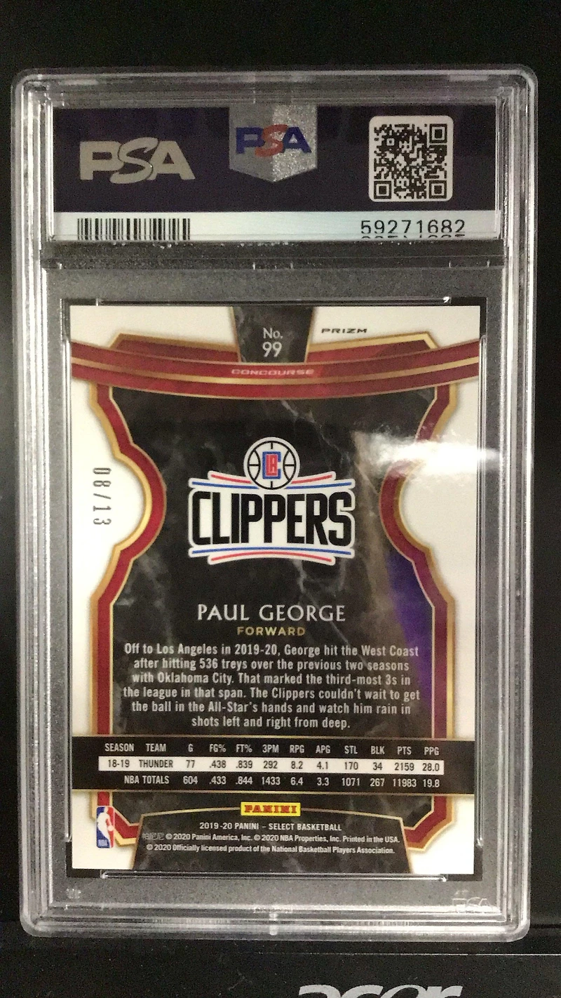 2019 Panini Select 99 Paul George Neon Orange Pulsar Prizm PSA 10
