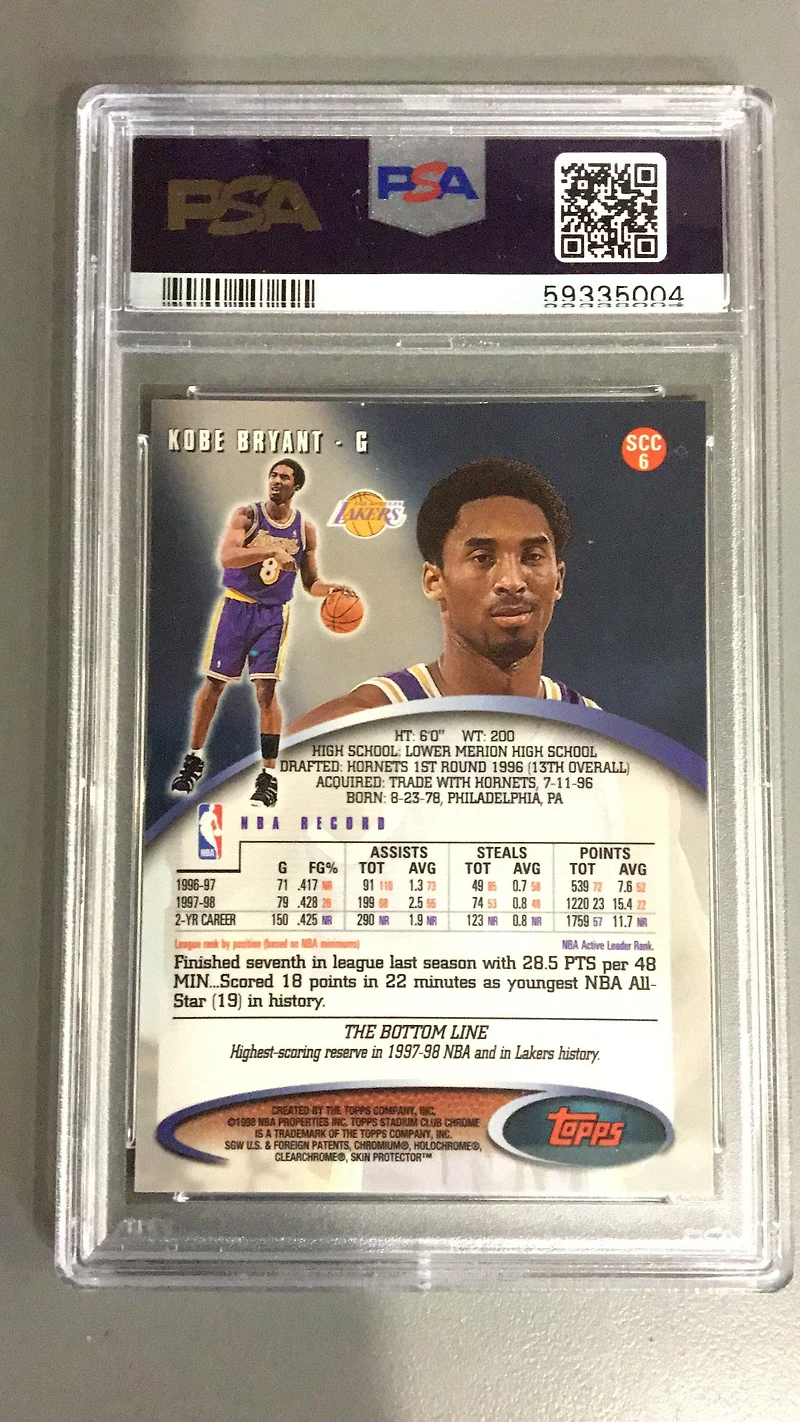 1998 Stadium Club Chrome 6 Kobe Bryant PSA 10