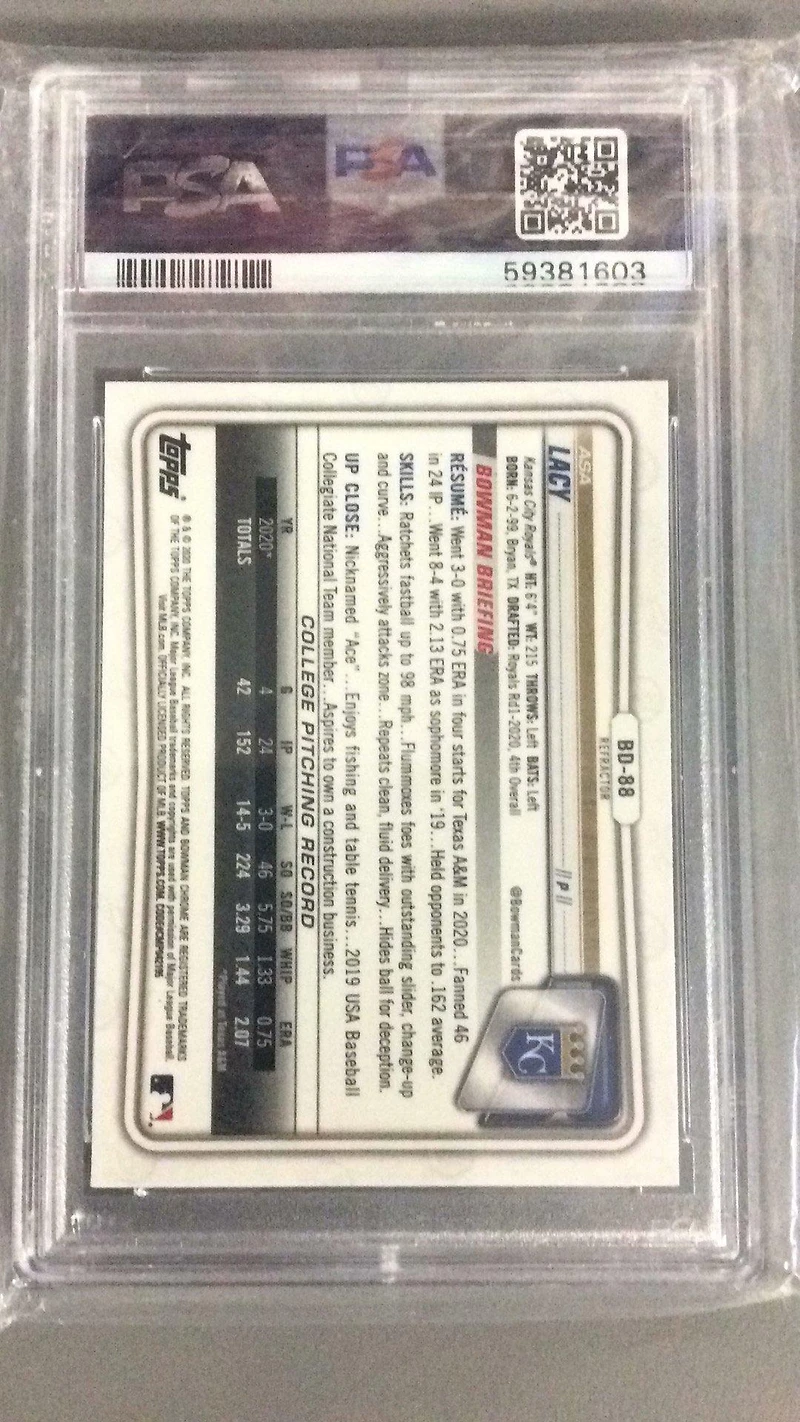 2020 Bowman Draft Bd88 Asa Lacy Chrome-refractor PSA 9