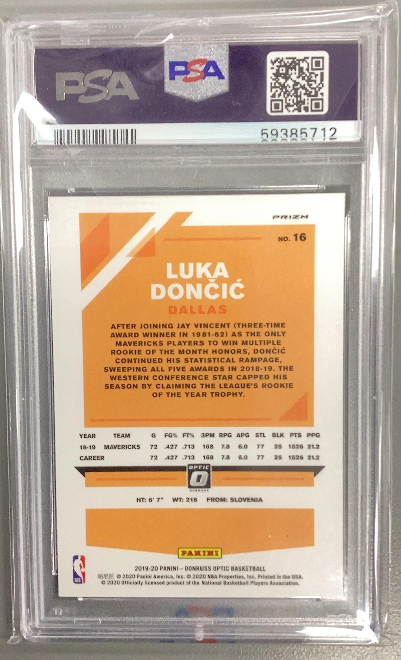 2019 Panini Donruss Optic 16 Luka Doncic Fanatics PSA 10