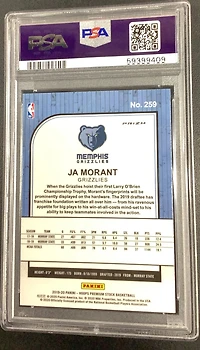 2019 Panini Hoops Premium Stock 259 Ja Morant Blue Wave PSA 9