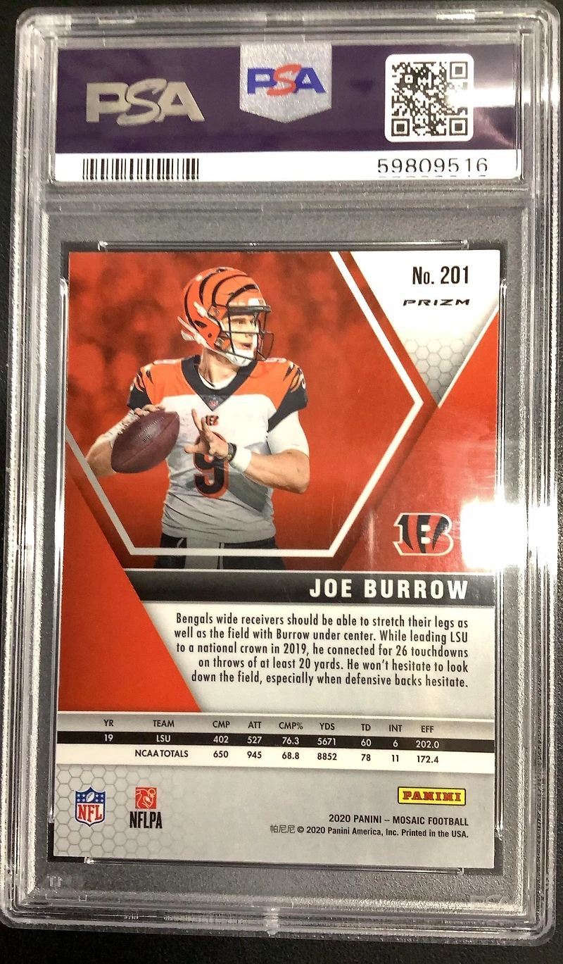 2020 Panini Mosaic Joe Burrow Reactive Green PSA