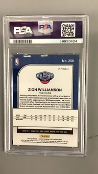 2019 Panini Hoops Premium Stock 258 Zion Williamson Red Cracked Ice PSA 10