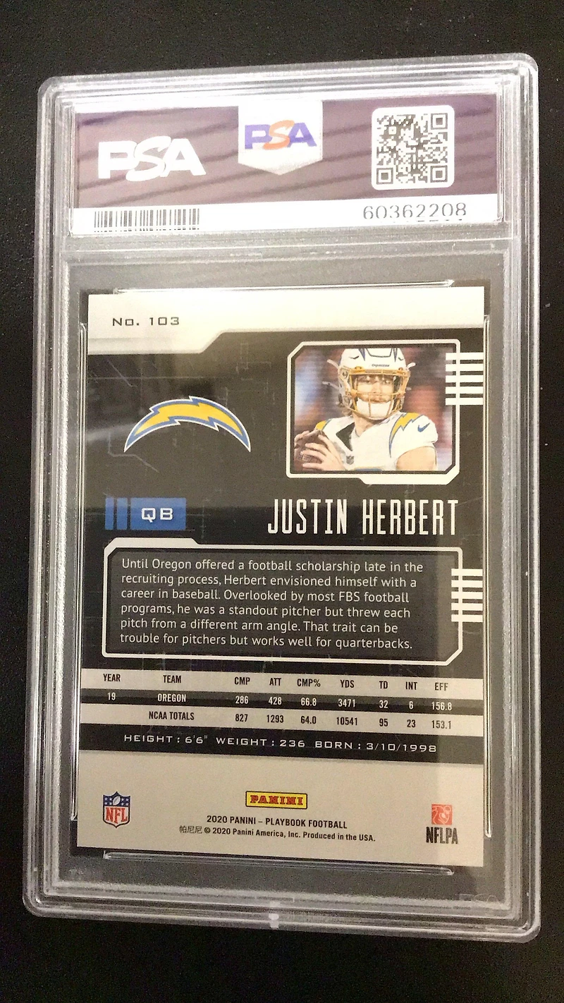 2020 Panini Playbook 103 Justin Herbert PSA 10