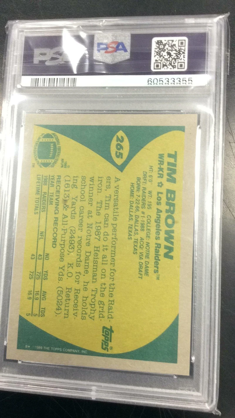 1989 Topps 265 Tim Brown PSA 9