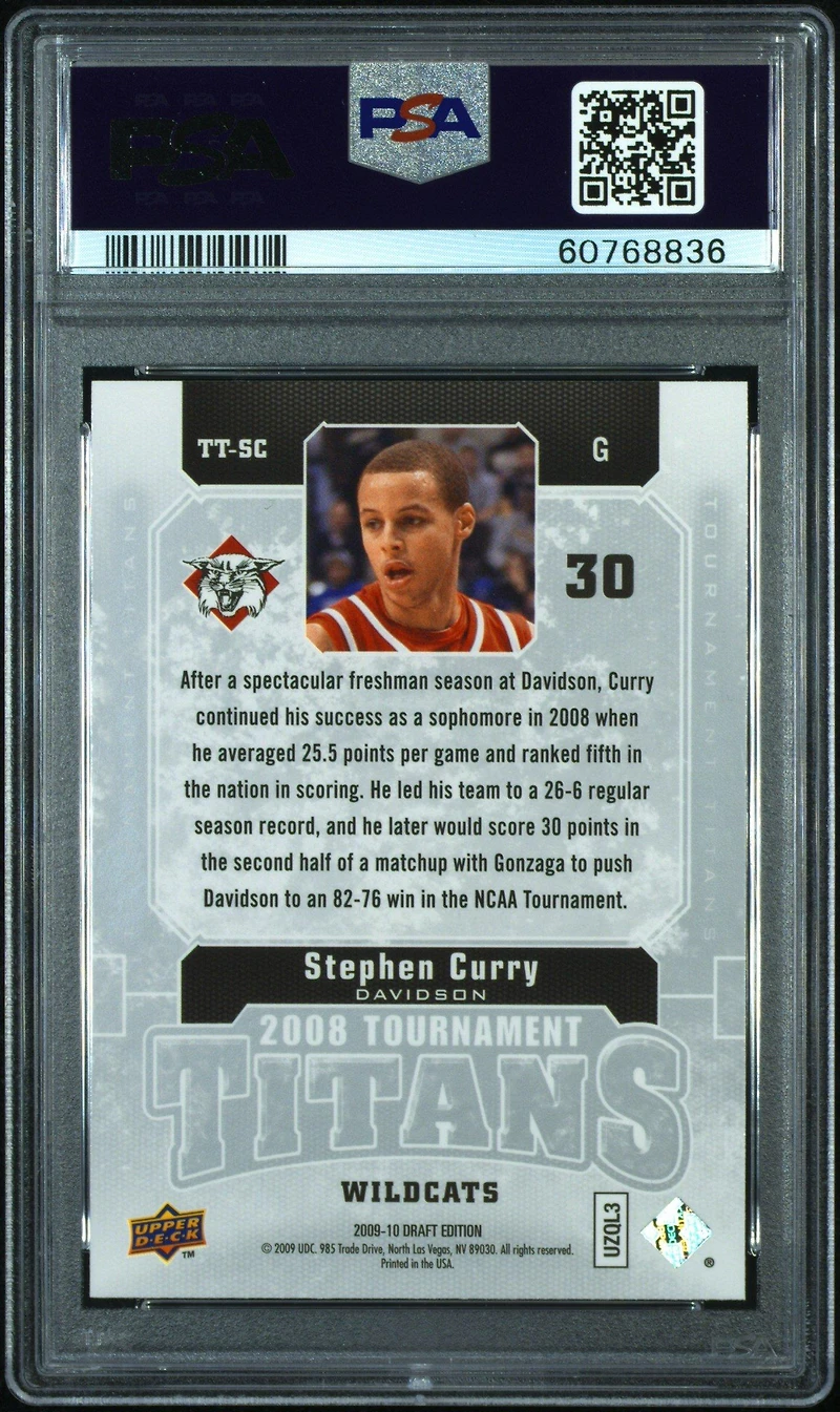 2009 Upper Deck Draft Edition Tournament Titans Tt-sc Stephen Curry PSA 10