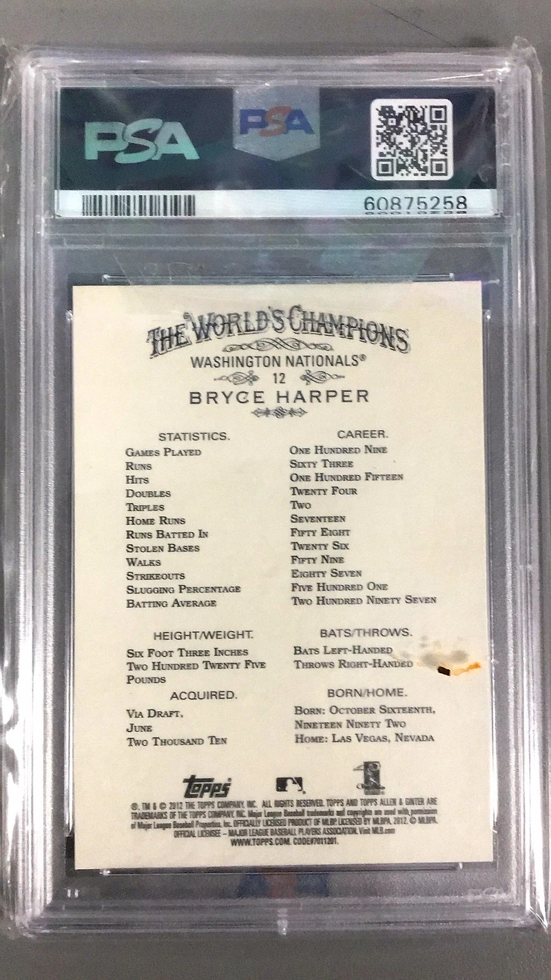 2012 Topps Allen & Ginter 12 Bryce Harper PSA 10