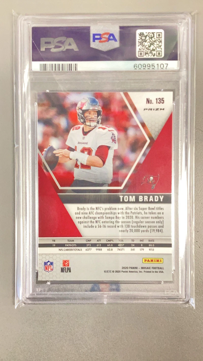 2020 Panini Mosaic 135 Tom Brady Reactive Blue PSA 10