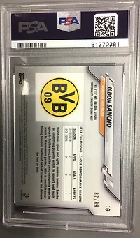 2019 Topps Chrome Uefa Champions League Sapphire Edition 16 Jadon Sancho Yellow PSA 10