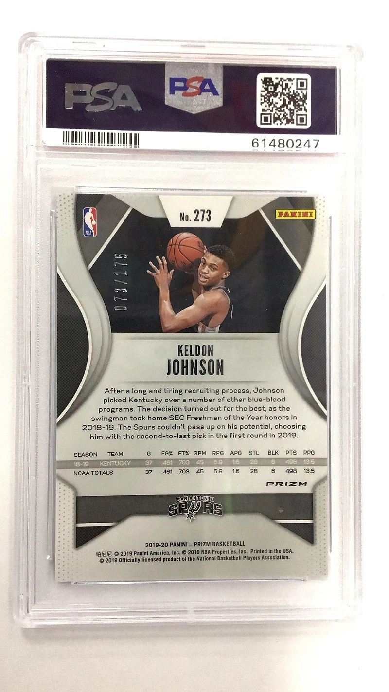 2019 Panini Prizm 273 Keldon Johnson Fast Break Prizm-blue PSA 10