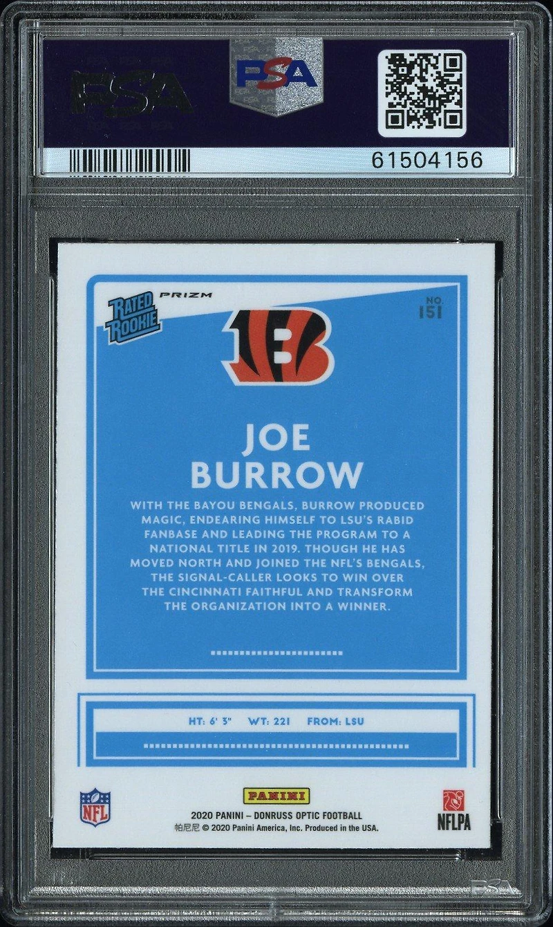2020 Panini Donruss Optic 151 Joe Burrow Holo PSA