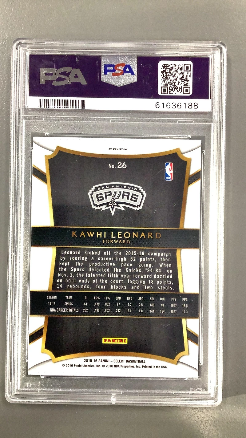 2015 Panini Select 26 Kawhi Leonard Silver Prizm PSA 10