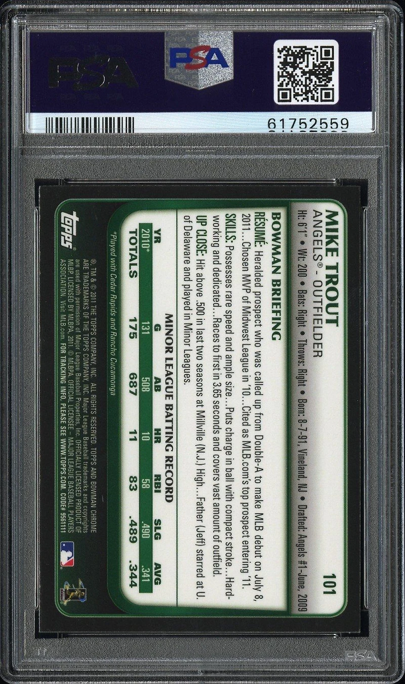 2011 Bowman Chrome Draft 101 Mike Trout PSA 9