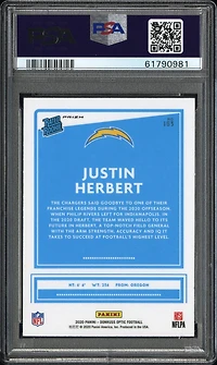 2020 Panini Donruss Optic 153 Justin Herbert Blue Scope PSA 10