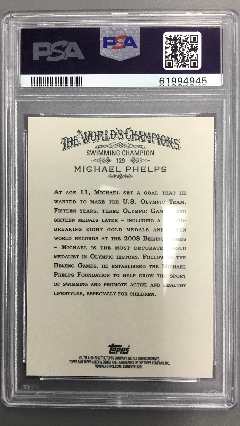 2012 Topps Allen & Ginter 129 Michael Phelps PSA 10