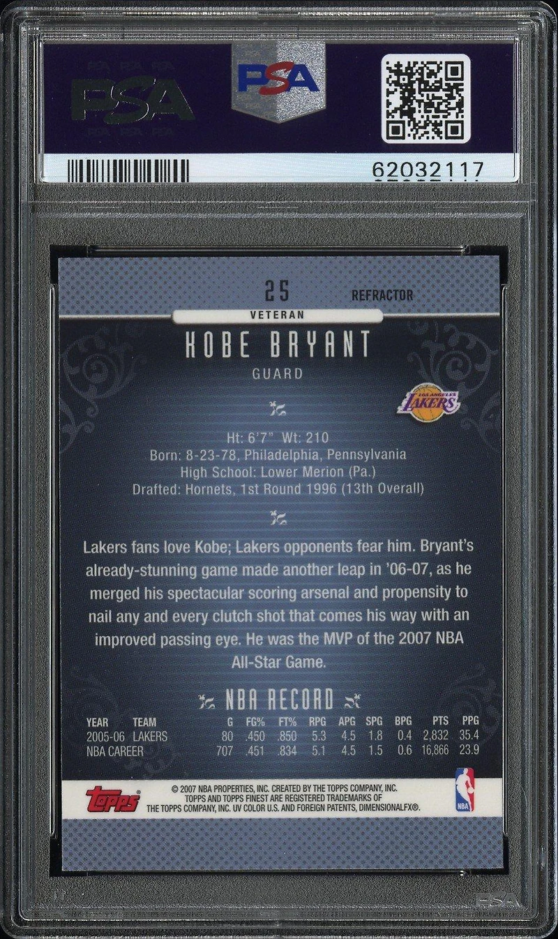 2006 Finest 25 Kobe Bryant Refractor PSA 9