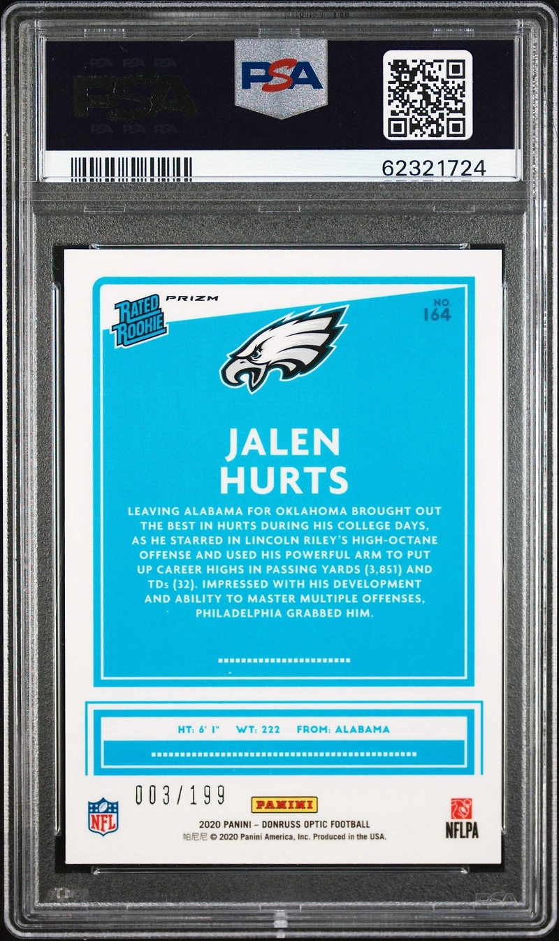 2020 Panini Donruss Optic 164 Jalen Hurts Wave PSA 9