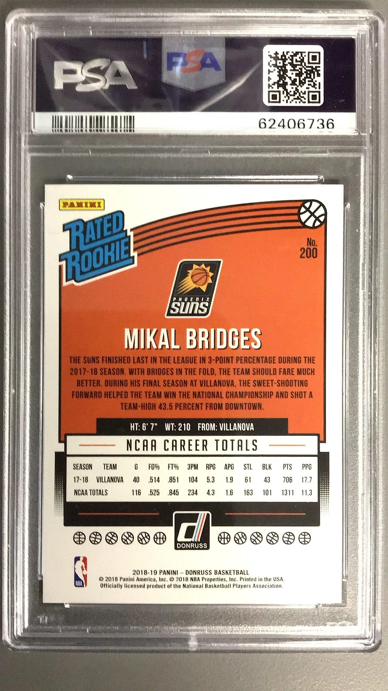 2018 Panini Donruss 200 Mikal Bridges PSA 10
