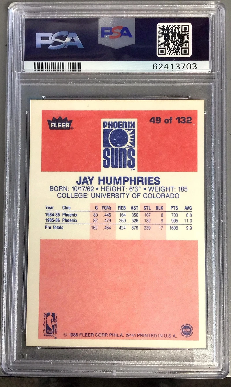 1986 Fleer 49 Jay Humphries PSA 8
