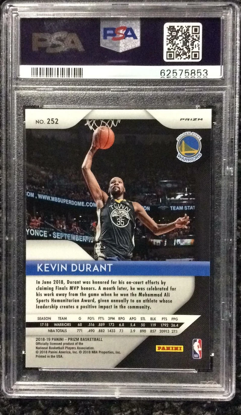 2018 Panini Prizm 252 Kevin Durant Red/white/blue Prizm PSA 10