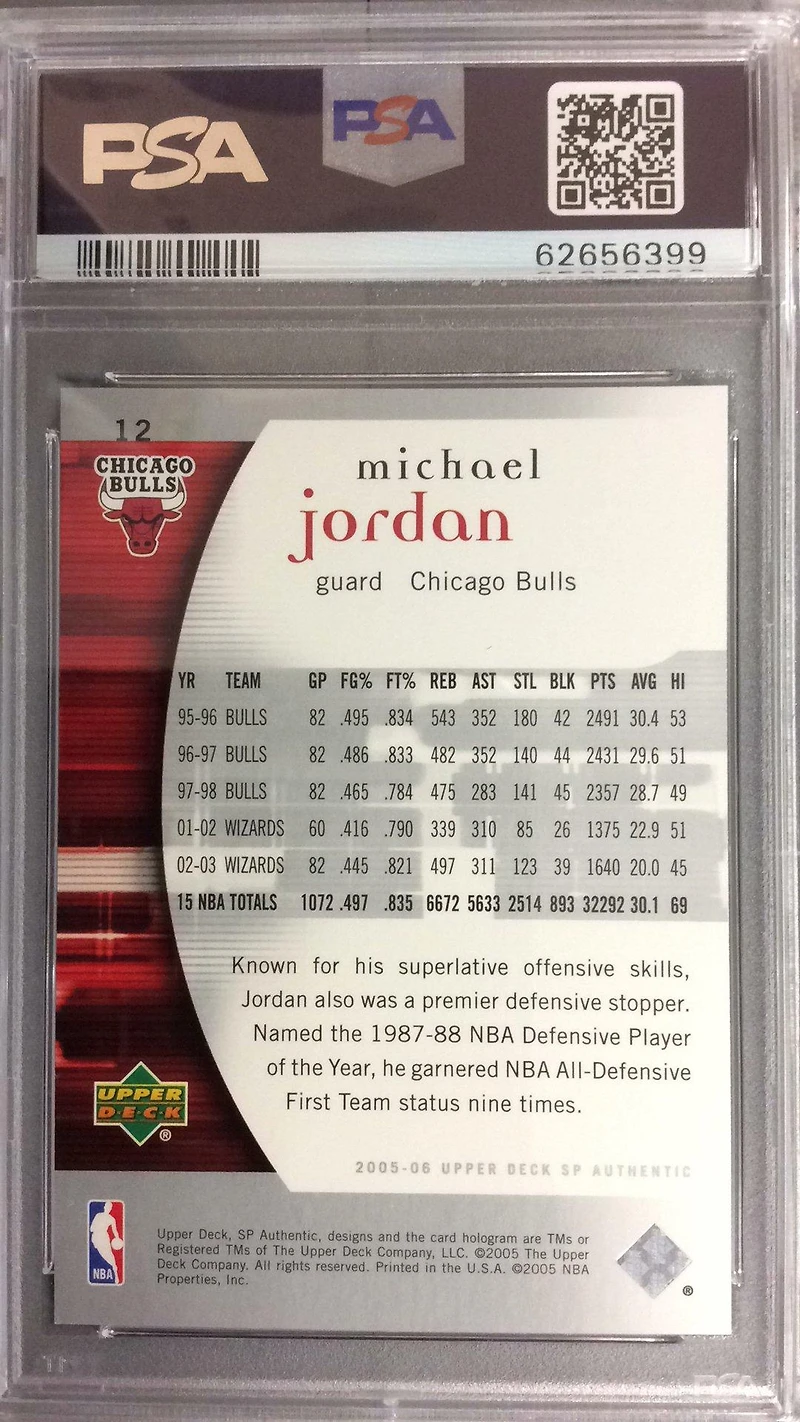 2005 Sp Authentic 12 Michael Jordan PSA 10