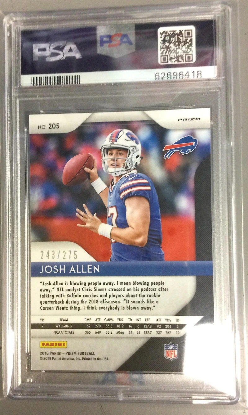 2018 Panini Prizm 205 Josh Allen Hyper Prizm PSA 9