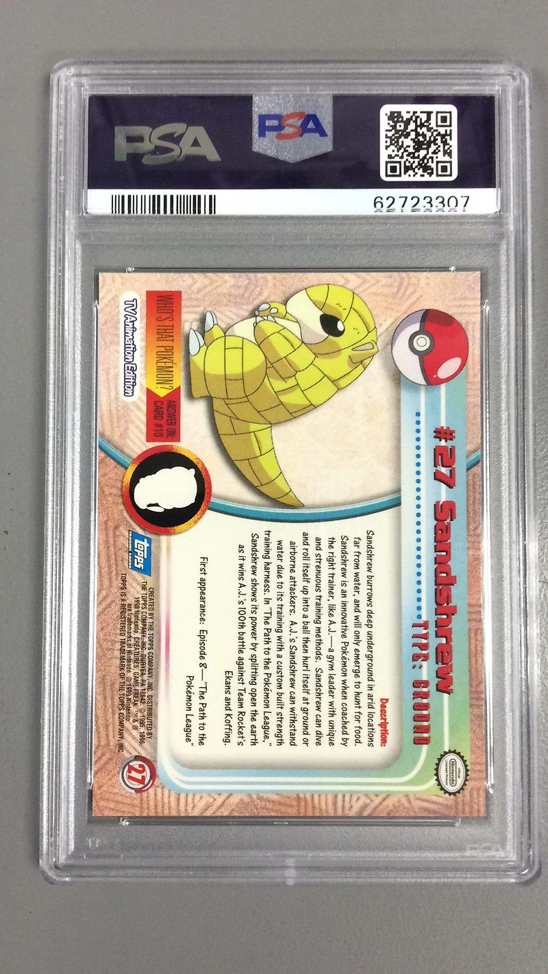 1999 Topps Pokemon Tv 27 Sandshrew PSA 10