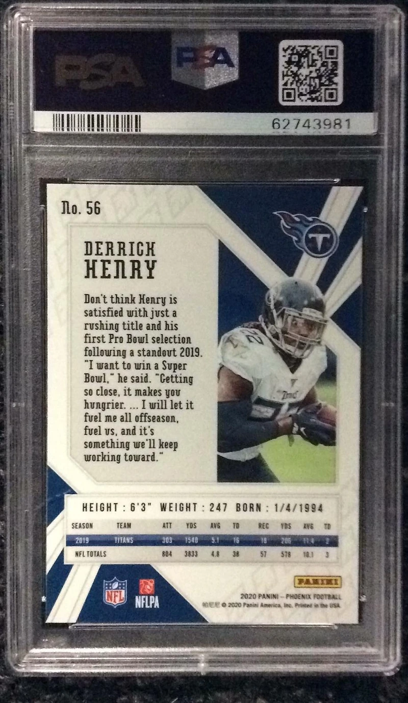 2020 Panini Phoenix 56 Derrick Henry Fire Burst PSA 10