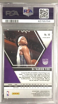 2019 Panini Mosaic 10 De'aaron Fox Reactive Blue PSA 10