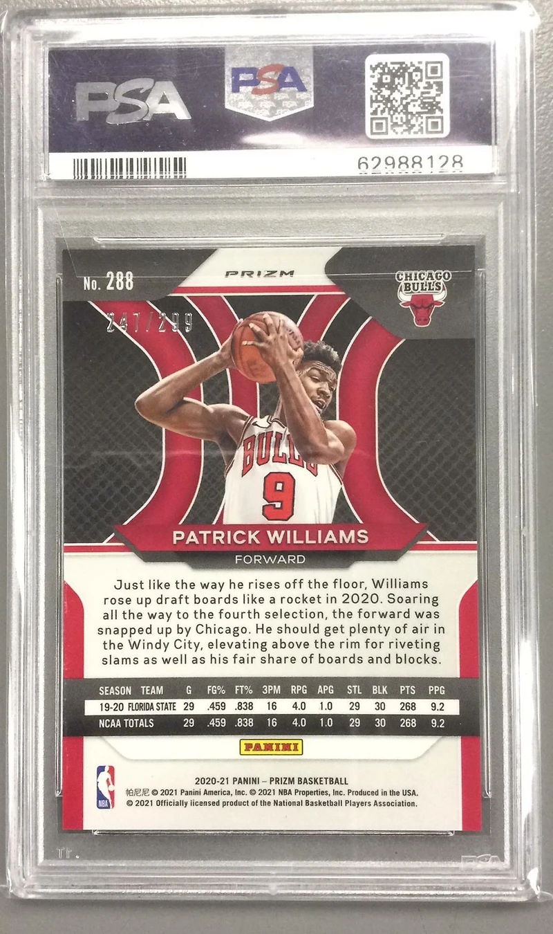 2020 Panini Prizm 288 Patrick Williams Red Prizm PSA 10