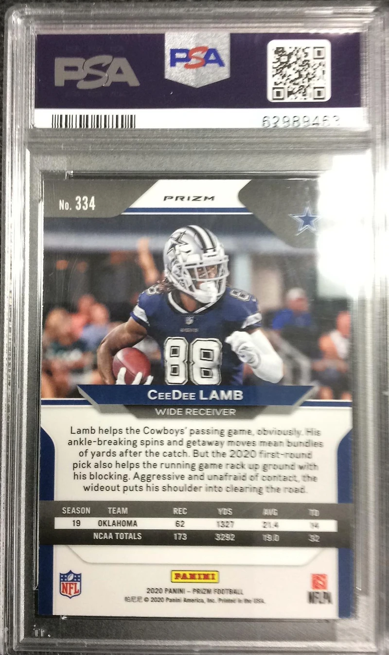 2020 Panini Prizm 334 Ceedee Lamb Green Prizm PSA 9