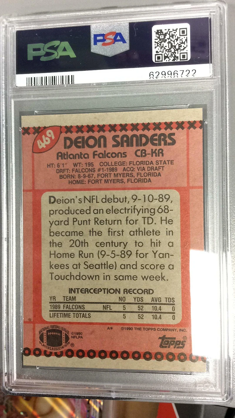 1990 Topps 469 Deion Sanders PSA 8